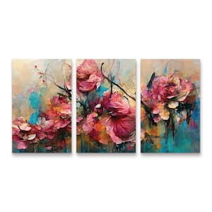 Treechild Wild Pink Roses 3-Piece Panel Set Unframed Photography Wall Art 19 in. x 36 in.
