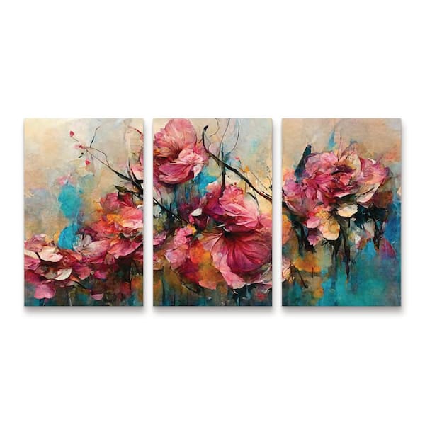 Trademark Fine Art Treechild Wild Pink Roses 3-Piece Panel Set Unframed Photography Wall Art 19 in. x 36 in.