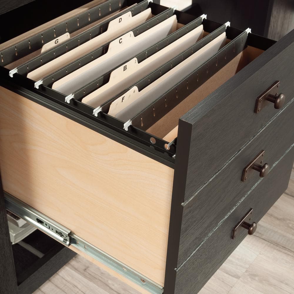 Raven Oak L-Shaped Corner Computer Desk with Drawers and Filing Cabinet