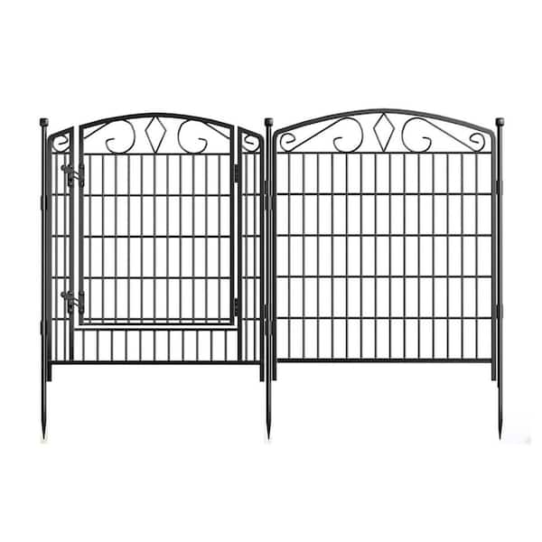 Oyezvary 31.3 in. Metal Decorative Garden Fence with Gate Rustproof Animal Barrier for Yard and Patio