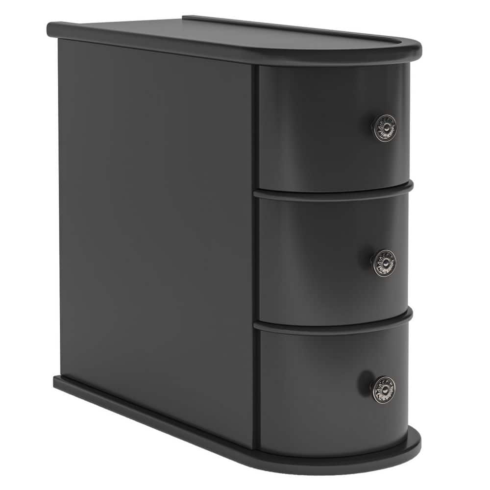 Kerlin 10.6 in. Black Rectangular Wood End Table with 3-Drawer, No Assembly Required Solid Side Table