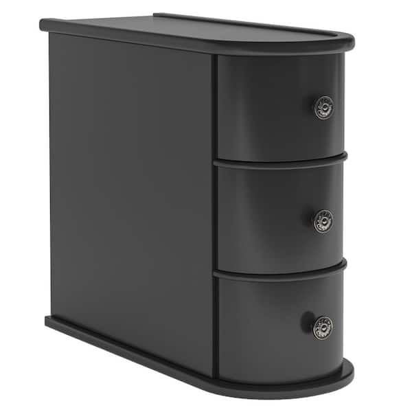 BYBLIGHT Kerlin 10.6 in. Black Rectangular Wood End Table with 3-Drawer No Assembly Required Solid Side Table