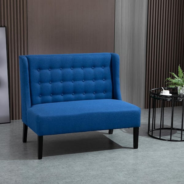 HomCom 43.25 in. Blue Linen 2-Seat Sofa with Armless Tufted Design