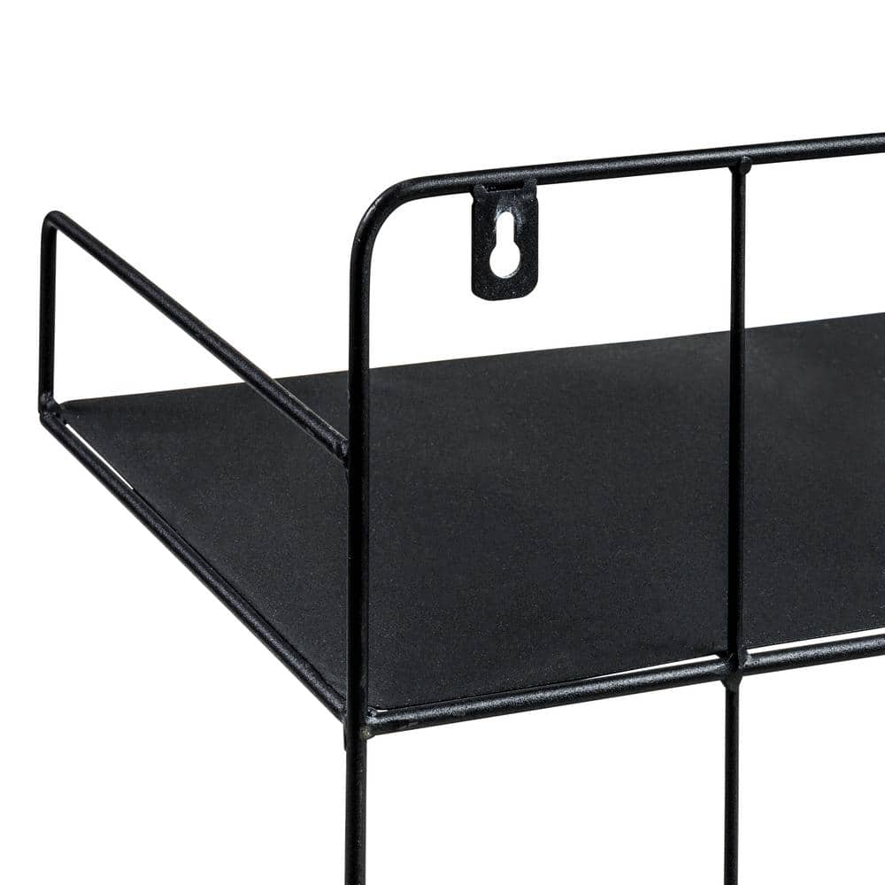 Sleek Duo-Tier Black Steel Floating Wall Shelf