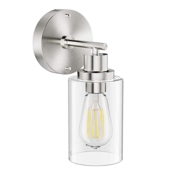 3.85 in. 1-Light Brushed Nickel Vanity Light with Clear Glass Shade Wall Fixture for Bathroom Mirror, Bulb Not Included