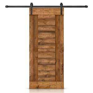 30 in. x 84 in. Walnut Stained DIY Knotty Pine Wood Interior Sliding Barn Door with Hardware Kit