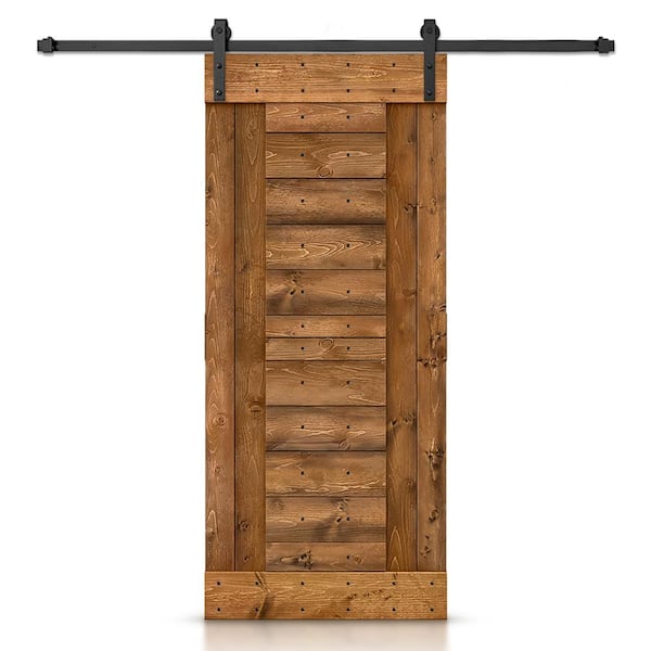 CALHOME 30 in. x 84 in. Walnut Stained DIY Knotty Pine Wood Interior Sliding Barn Door with Hardware Kit