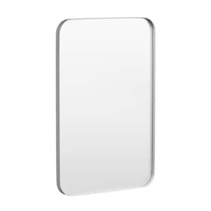 24 in. W x 36 in. H Tempered Glass Rounded Rectangle Framed Wall-Mounted Bathroom Vanity Mirror in Silver