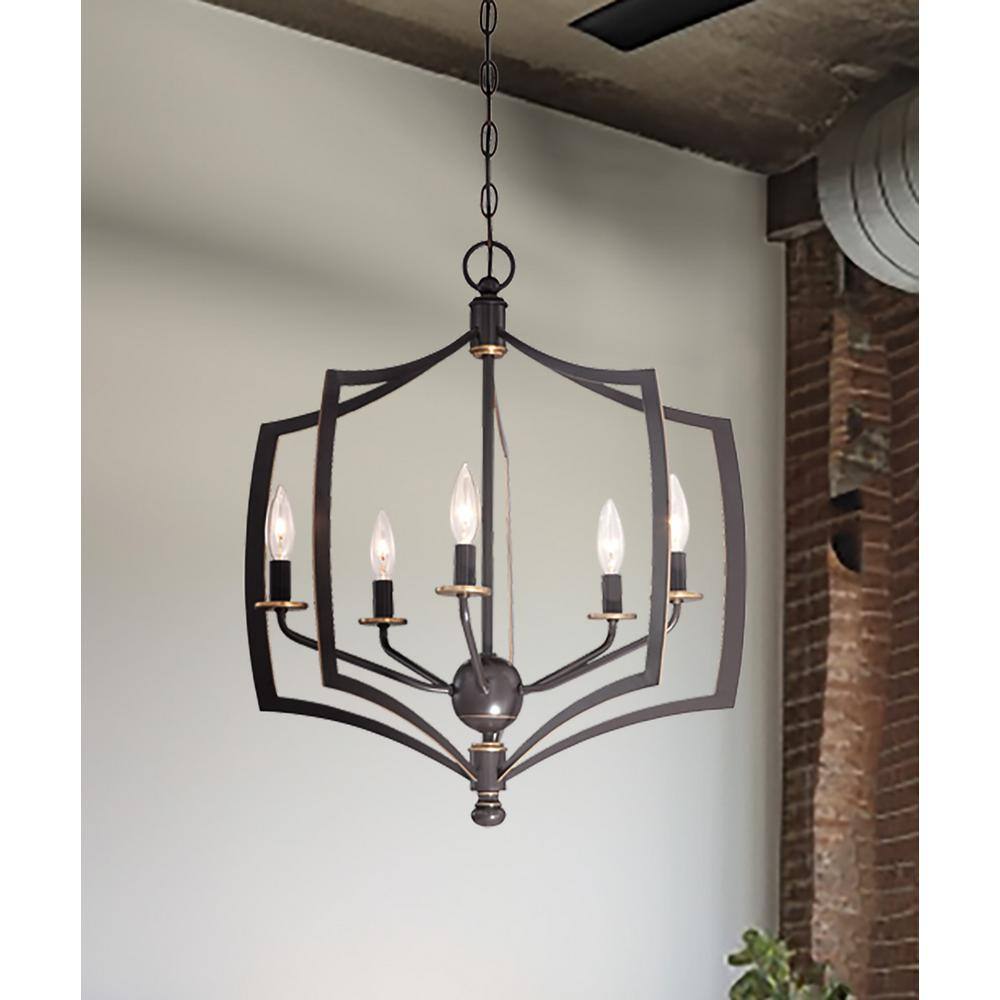 Downton Bronze and Gold 5-Light Candelabra Chandelier