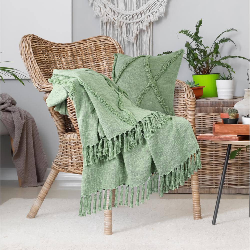 LR Home Briston Light Green Bohemian Basics Decorative Diamond Tufted