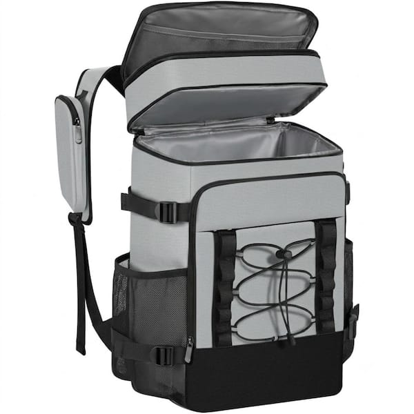 28L Cooler Backpack with 2 Leakproof Insulated Compartments, Holds 40 Cans, Gray