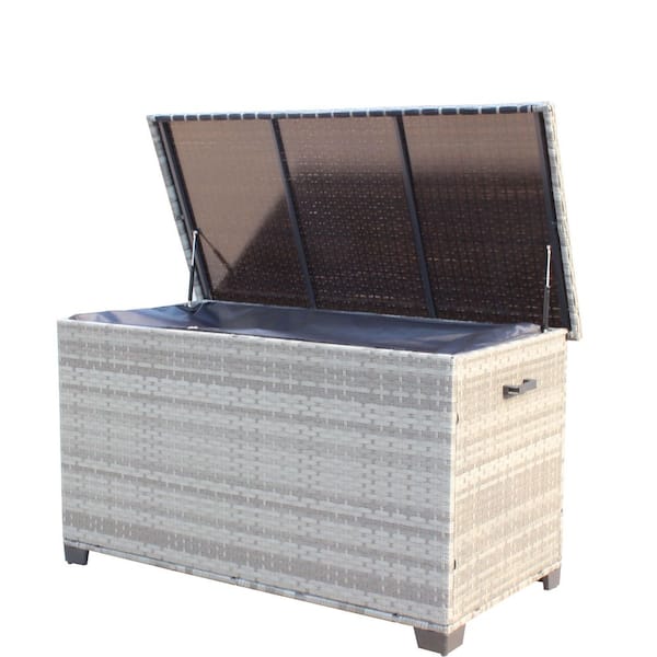 Gray 148 Gal. Waterproof Wicker Patio Furniture Deck Box, Large Storage Container for Outdoor Cushions, Throw Pillows