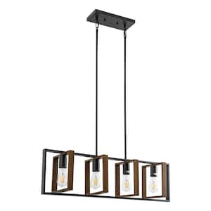 4-Light Farmhouse Black and Bronze Kitchen Island Pendant Light, Adjustable Rectangle Hanging Fixture