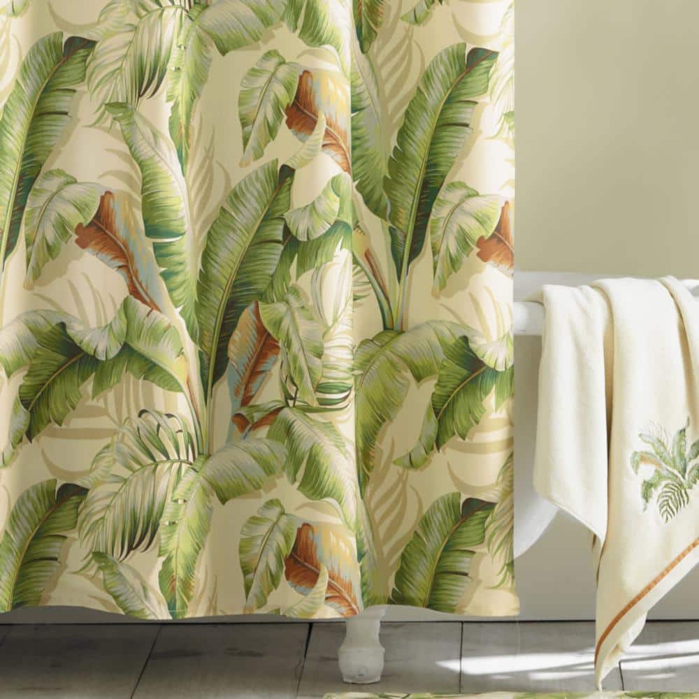 Palmiers Green and Beige Cotton Tropical Shower Curtain 72" x 72"