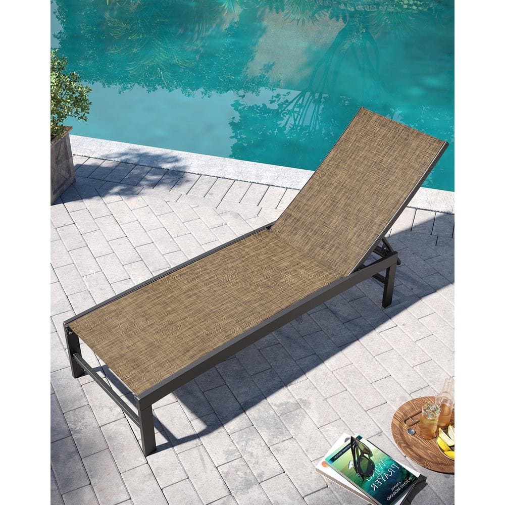 Elegant Curved Aluminum Outdoor Chaise in Gray & Dark Brown