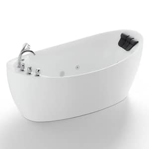 Luxury 67 in. Right Hand Drain Acrylic Freestanding Flatbottom Whirlpool Bathtub in White with Faucet