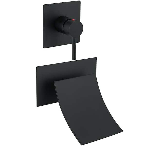 Single-Handle Wall Mount Roman Tub Faucet, Waterfall Wide Spout Bathroom Faucet in. Matte Black