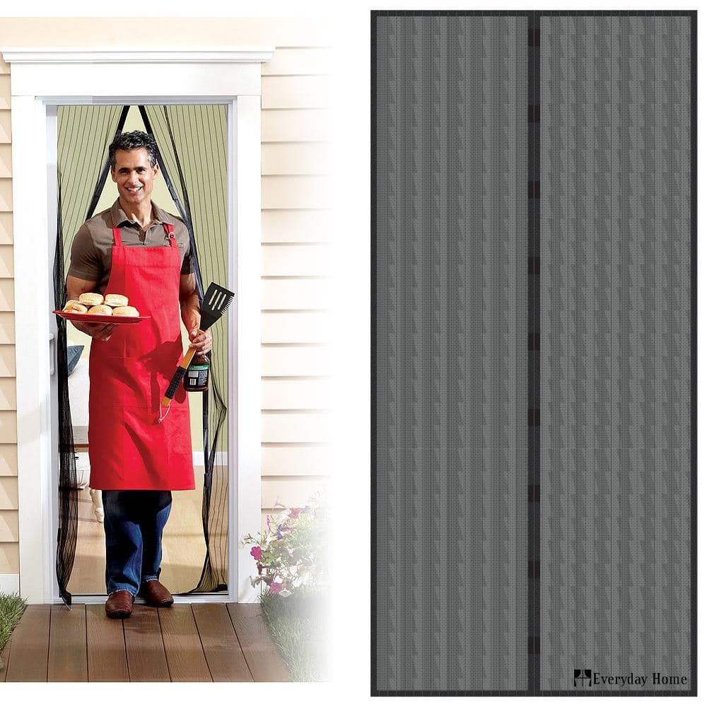 Black Mesh Magnetic Screen Door Curtains with Automatic Close
