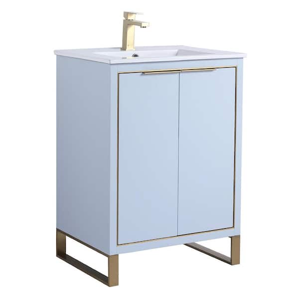 FINE FIXTURES Opulence 24 in. W x 18 in. D x 33.5 in H. Bath Vanity in Pastel Blue with White Ceramic single sink Top