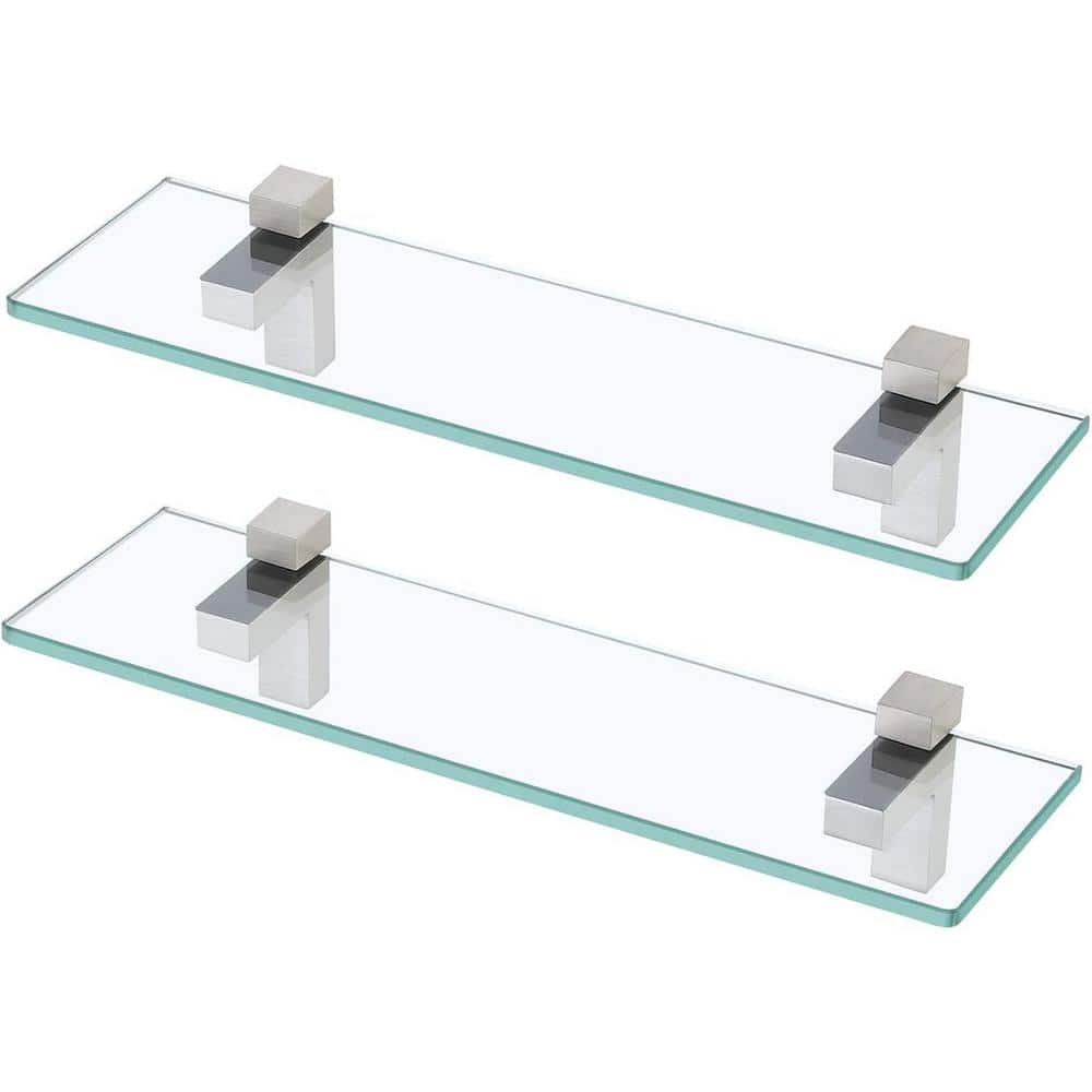 15.8 in. W x 4.7 in. D Brushed Finish Decorative Wall Shelf, Glass Shelf fo