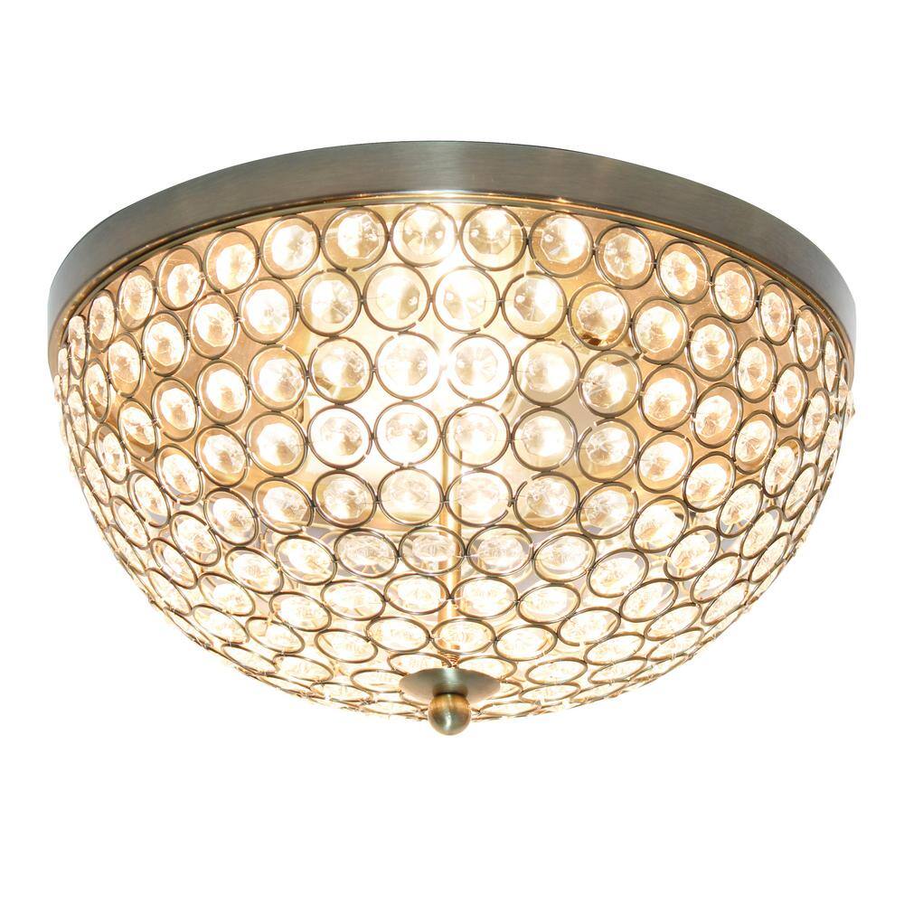 Antique Brass Crystal LED Flush Mount Ceiling Light