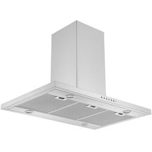 36 in. 650 CFM Convertible Island Rectangular Range Hood in Stainless Steel with Night Light Feature