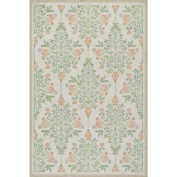 Jilema Floral Transitional Washable Ivory 8 ft. x 10 ft. Indoor Area Rug
