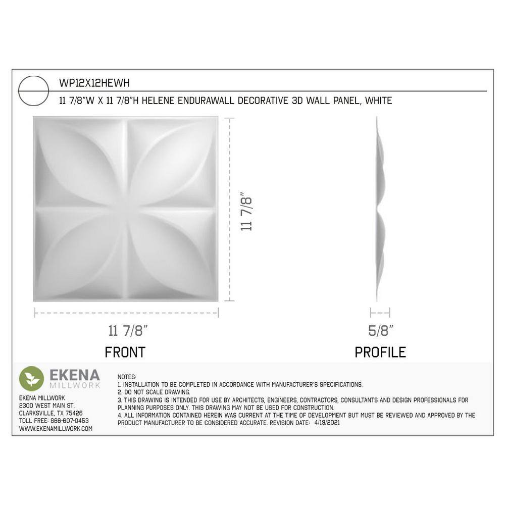 Helene White Textured 3D PVC Wall Panels, 12" x 12", 20-Pack