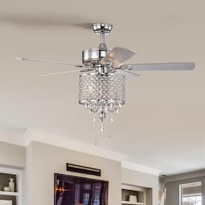 52 in. Indoor Down rod Mount Crystal Chrome Ceiling Fan with Light Kit and Pull chain