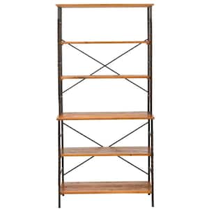 77.2 in. Antique Pewter/Brown Pine Wood 6-shelf Etagere Bookcase with Open Back