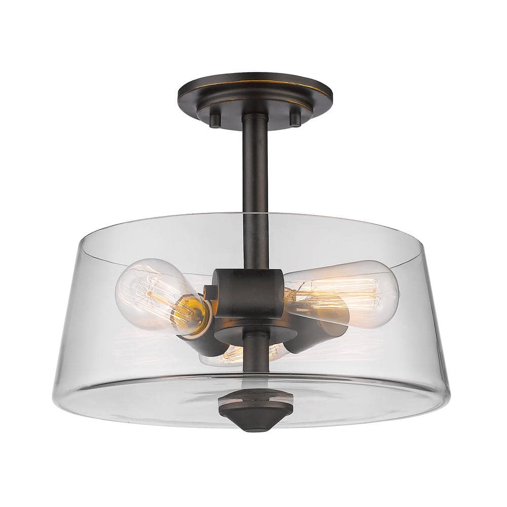 Annora 13.75 in. 3-Light Olde Bronze Semi Flush Mount Light with Clear Glas