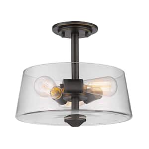 Annora 13.75 in. 3-Light Olde Bronze Semi Flush Mount Light with Clear Glass Shade with No Bulbs Included