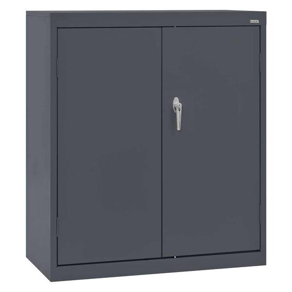 Sandusky Classic Series Steel Counter Height Storage Cabinet with Adjustable Shelves in Charcoal (42 in. H x 36 in. W x 18 in. D)