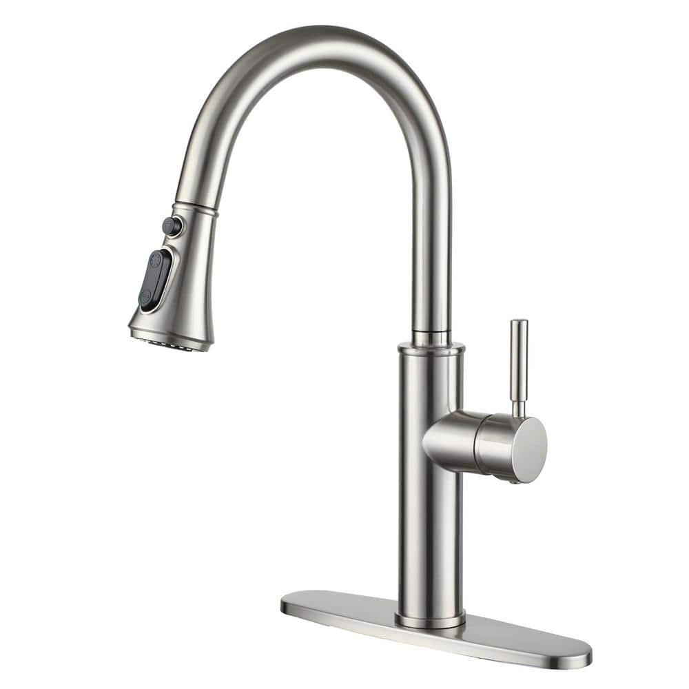 4-Spray Patterns Single Handle Pull Down Sprayer Kitchen Faucet with Deckpl