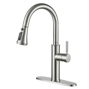 4-Spray Patterns Single Handle Pull Down Sprayer Kitchen Faucet with Deckplate and Water Supply Hoses in Brushed Nickel