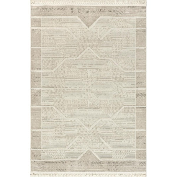 nuLOOM Haida Moroccan Tiles High/Low Tasseled Beige 7 ft. 10 in. x 10 ft. 10 in. Area Rug
