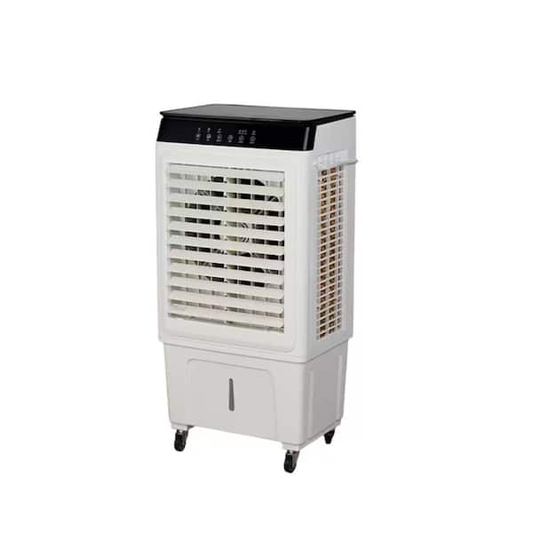 3-in-1 Portable Evaporative Cooler (Indoor/Outdoor): 2353CFM, Remote, 7.93 Gal. Tank, Scroll Casters, 4-Ice Packs, White