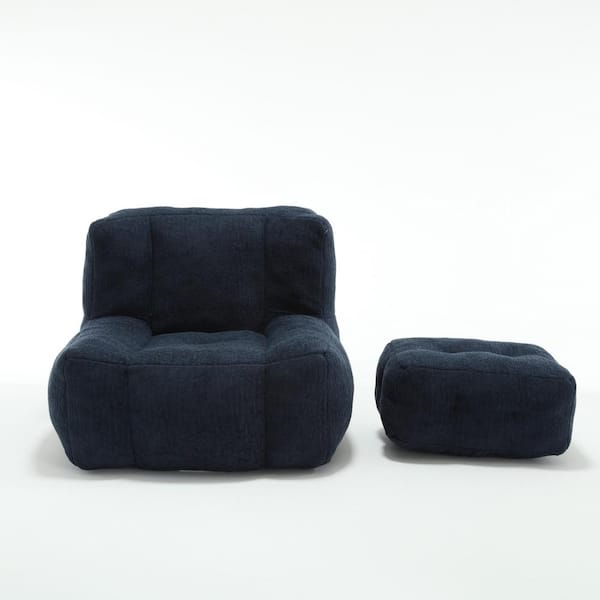 Unbranded 2-Piece Blue Microfiber Outdoor Loveseat with Ottoman, Memory Sponge Filler for Living Room, Bedroom Apartment