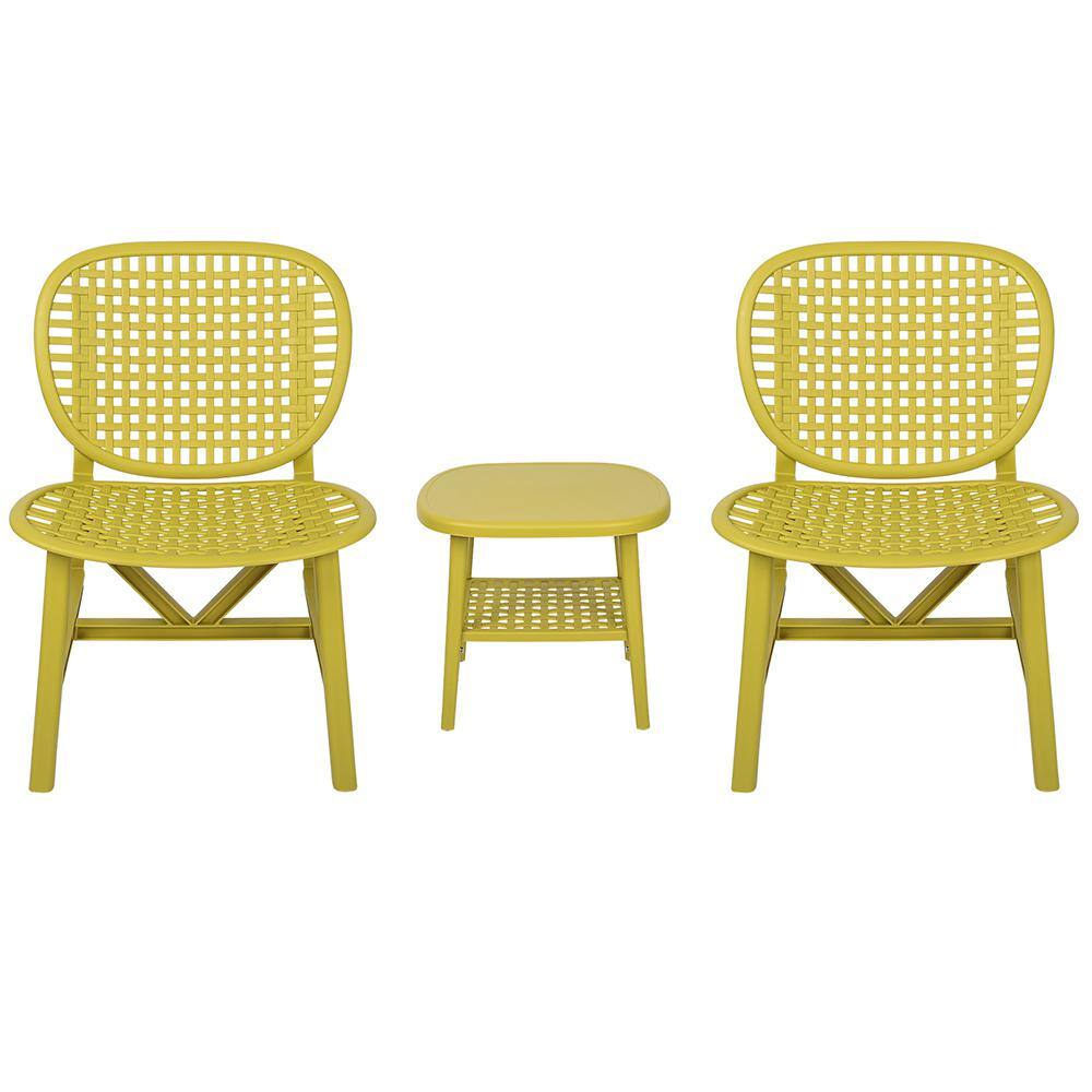 Yellow 3-Piece PP Plastic Outdoor Bistro Set, All Weather Patio Table Chair