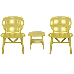 Yellow 3-Piece PP Plastic Outdoor Bistro Set, All Weather Patio Table Chair Set, Conversation Set with Widened Seat