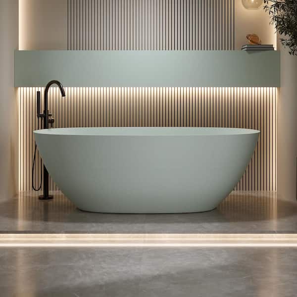 Moray 69 in. x 32 in. Solid Surface Stone Resin Flatbottom Freestanding Double Slipper Soaking Bathtub in Emerald Green