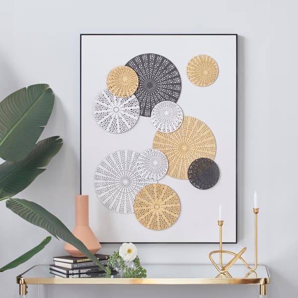 Wood Starburst Radial Plates Framed Wall Art With Black Frame Set