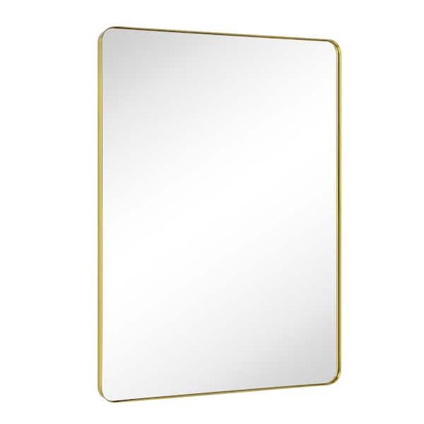 TEHOME Kengston 30 in. W x 40 in. H Rectangular Stainless Steel Framed Wall Mounted Bathroom Vanity Mirror in Brushed Gold