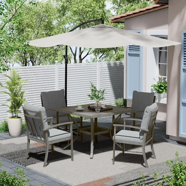 ChillPavilion Urban Oasis Gray 5-Piece Aluminum Outdoor Dining Set with Cushions
