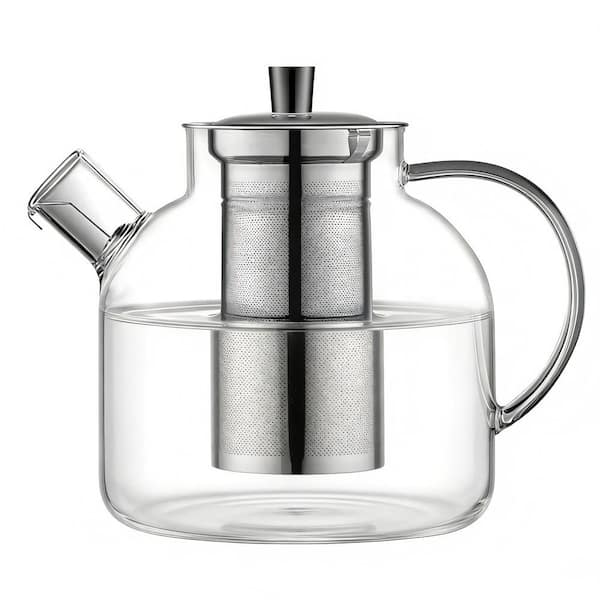 6-Cup Clear Heat-Resistant Borosilicate Glass Teapot with Removable Stainless Steel Strainer Stovetop and Microwave Safe