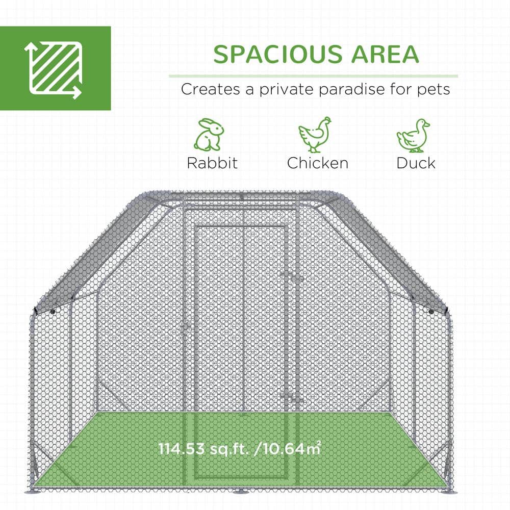 Silver Galvanized Steel Walk-In Chicken Coop with Cover