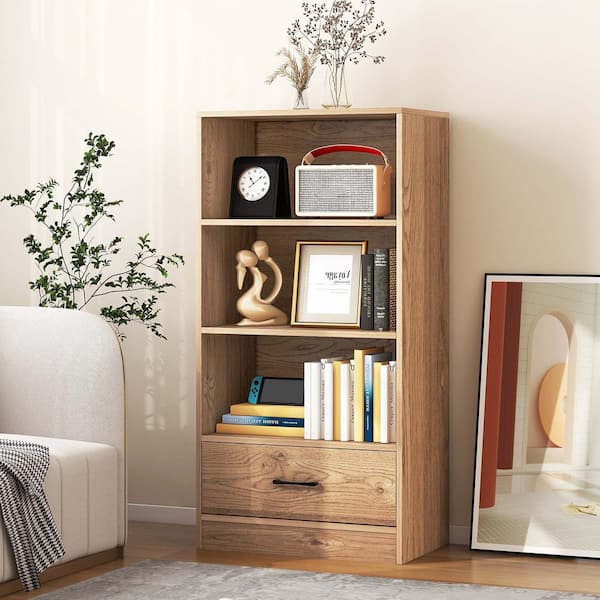 Costway 15 in. Wide Rustic Brown 10-Tier Tree Bookshelf with Drawer  Free-Standing Storage Bookcase CB10372CF - The Home Depot
