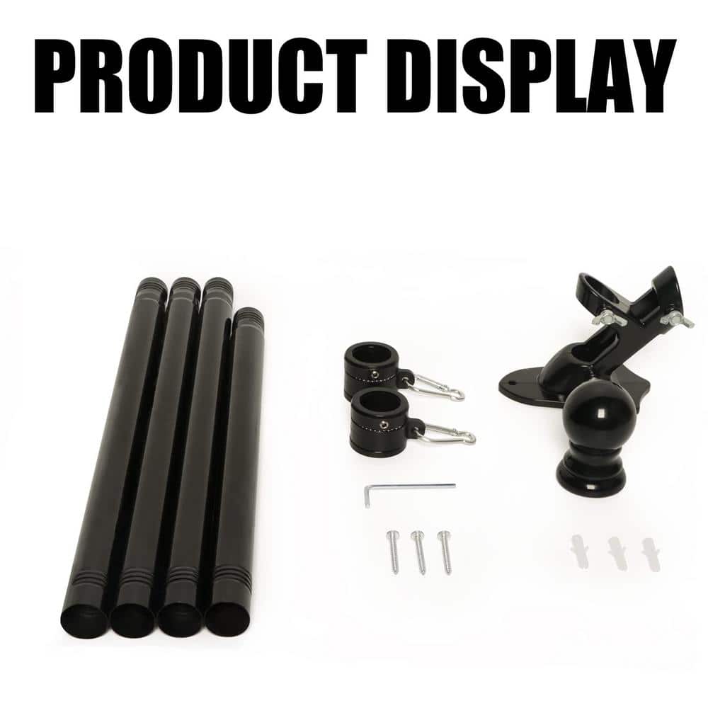 5 FT Black Stainless Steel Tangle-Free Flagpole Kit with Bracket