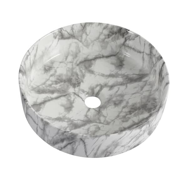 16 in. Bathroom Round Ceramic Vessel Sink in White Gray