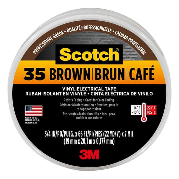 Brown 66' Length x 3/4" Width 3M Scotch 35 Color Coding Electrical Tape 